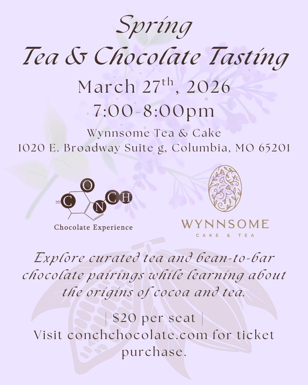 Conch + Wynnsome Tea & Chocolate Tasting Class - Spring 2026